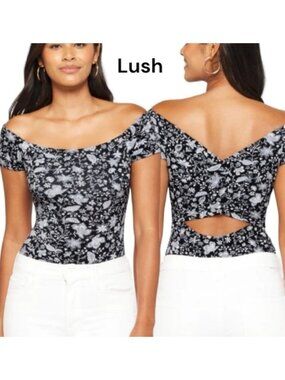 Lush Bodysuit Floral Print Cutout Back XL New Women's Stretch Comfort Spring